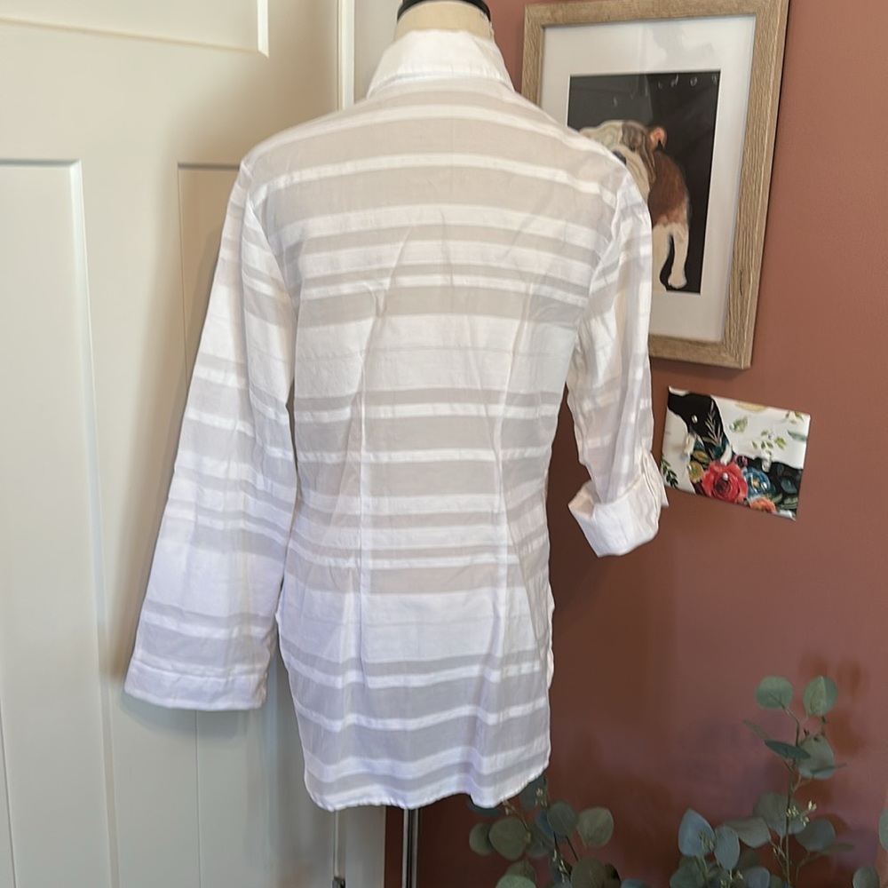 Anne Fontaine Lany White sheer striped pattern Button-Up 10 rolled sleeve Shirt - Picture 7 of 13